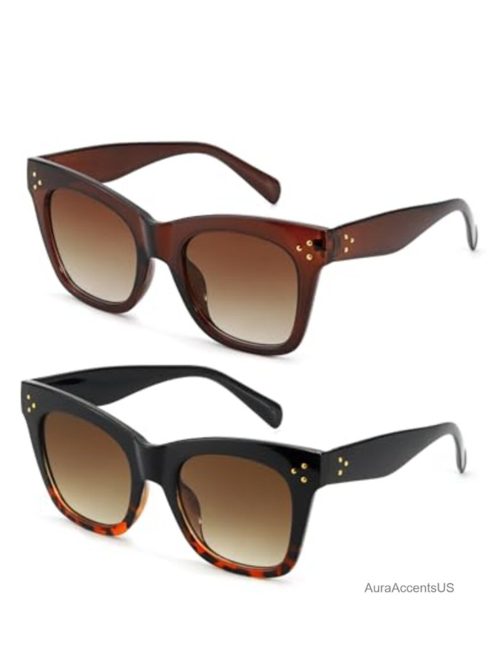 Oversized Cat Eye Sunglasses Rivet Thick Frame UV400 Gradient Lens Summer